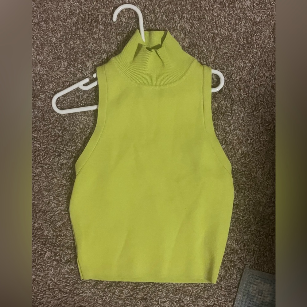 Zara Lime green knit Turtle neck tank top